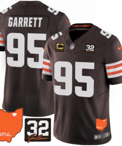 Myles Garrett Cleveland Browns #32 Jim Brown Memorial & Home Patch Jersey - All Stitched
