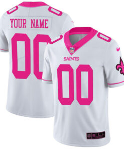 New Orleans Saints Custom White Pink Jersey - All Stitched