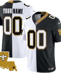 New Orleans Saints White Black Split Custom Jersey - All Stitched