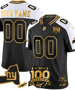 New York Giants 100th Season & State Patch Gold Vapor Limited Custom Jersey - All Stitched