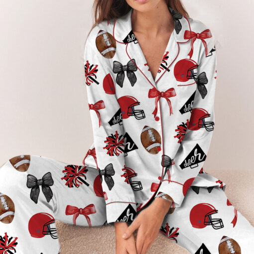Cheer Football Coquette Bows Satin Pajama Set - Image 6