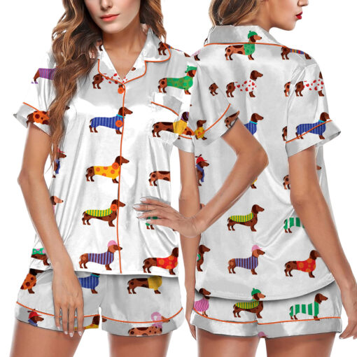 Women's Dachshund Cute Dog Satin Pajamas Set