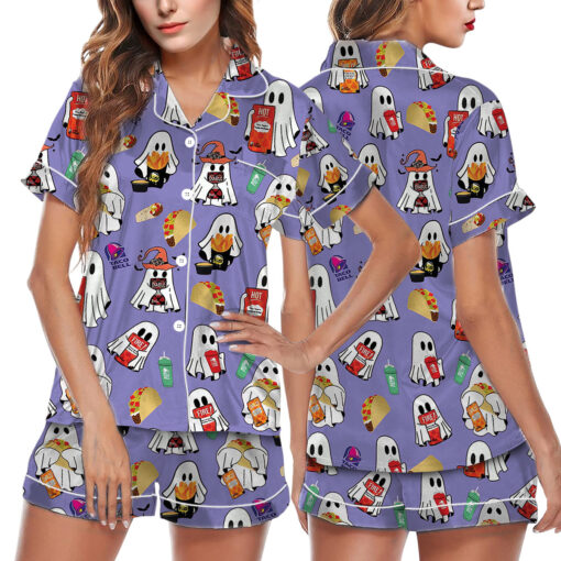 Diet Coke Cute Ghost Halloween Satin Pajamas Set