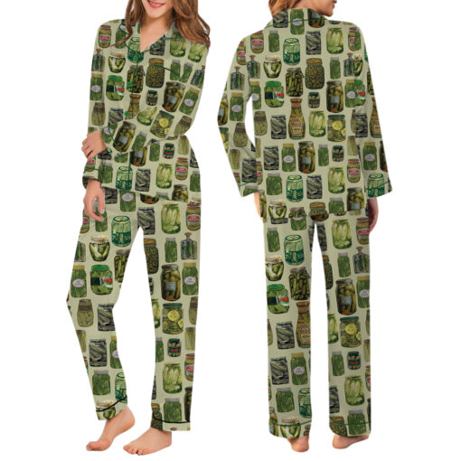 Dill Pickle Collage Satin Pajama Set For Women - Image 8