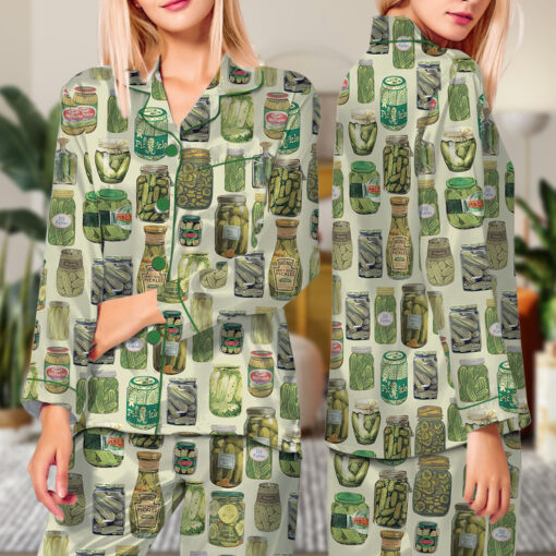 Dill Pickle Collage Satin Pajama Set For Women - Image 7