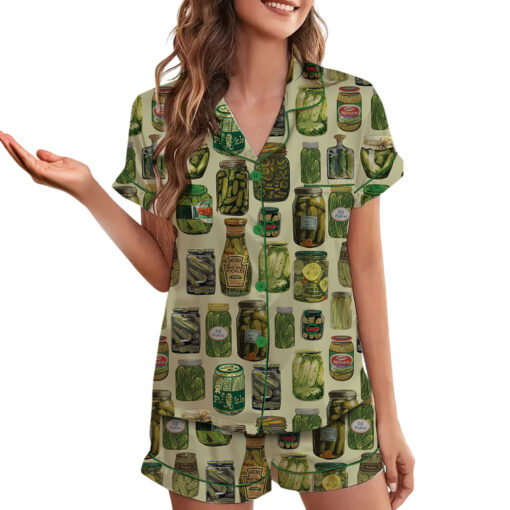 Dill Pickle Collage Satin Pajama Set For Women - Image 5