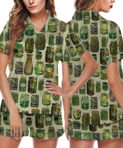 Dill Pickle Collage Satin Pajama Set For Women