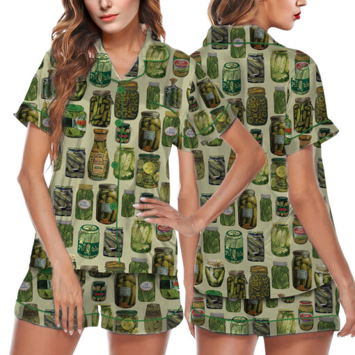 Dill Pickle Collage Satin Pajama Set For Women
