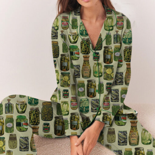 Dill Pickle Collage Satin Pajama Set For Women - Image 6