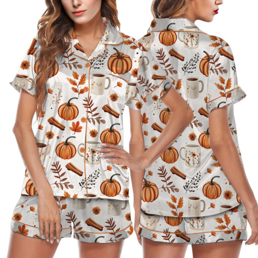 Pumpkin Spice Fall Satin Pajamas Set