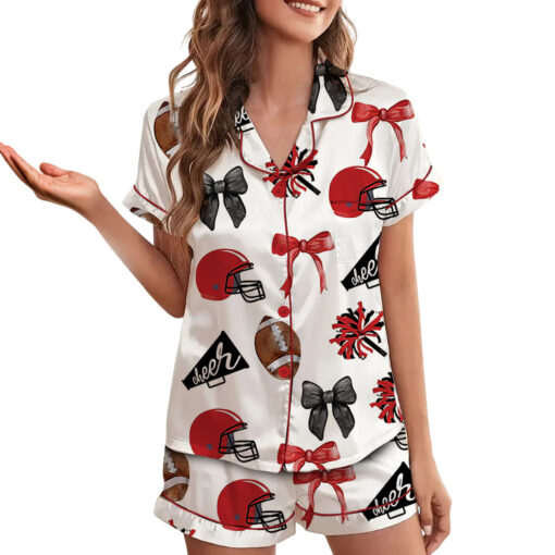 Cheer Football Coquette Bows Satin Pajama Set - Image 3