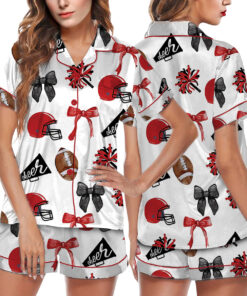 Cheer Football Coquette Bows Satin Pajama Set