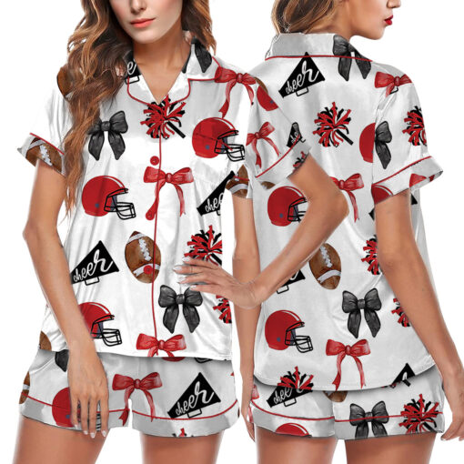 Cheer Football Coquette Bows Satin Pajama Set
