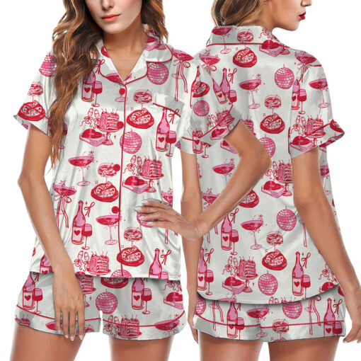 Homebody Cocktail Girl Social Club Retro Disco Ball Margarita Satin Pajama Set