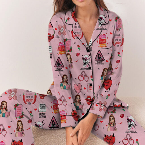 Smut Bookish Retro Spicy Book Satin Pajama Set - Image 5