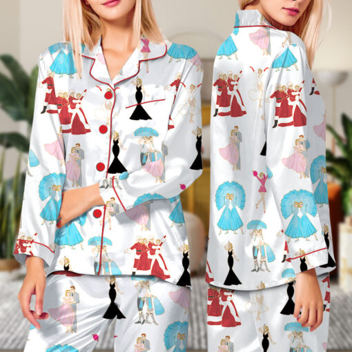 White Christmas Stars Satin Pajamas Set - Image 7