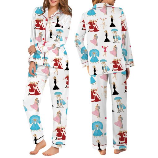 White Christmas Stars Satin Pajamas Set - Image 6