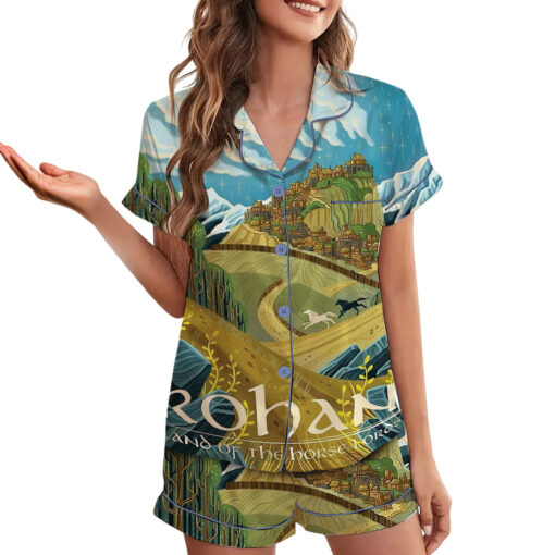 Women’s Lord Of The Rings Rohan Golden Hall Travel Satin Pajama Set - Image 3