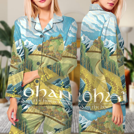 Women’s Lord Of The Rings Rohan Golden Hall Travel Satin Pajama Set - Image 7