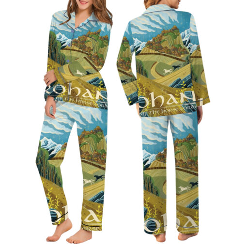 Women’s Lord Of The Rings Rohan Golden Hall Travel Satin Pajama Set - Image 6
