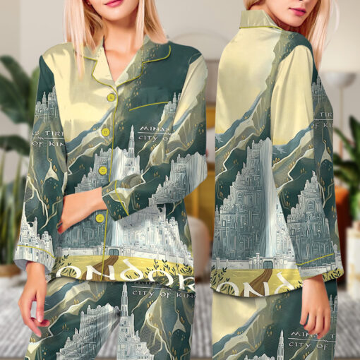 Women’s Lord Of The Rings Gondor MInas Tirith Travel Satin Pajamas Set - Image 7