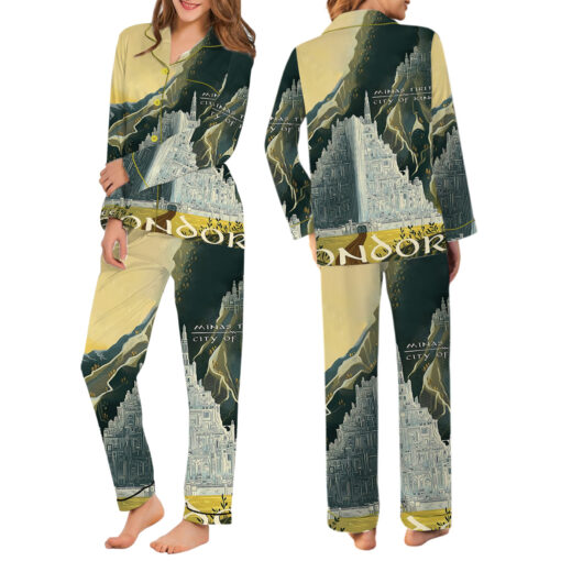 Women’s Lord Of The Rings Gondor MInas Tirith Travel Satin Pajamas Set - Image 5