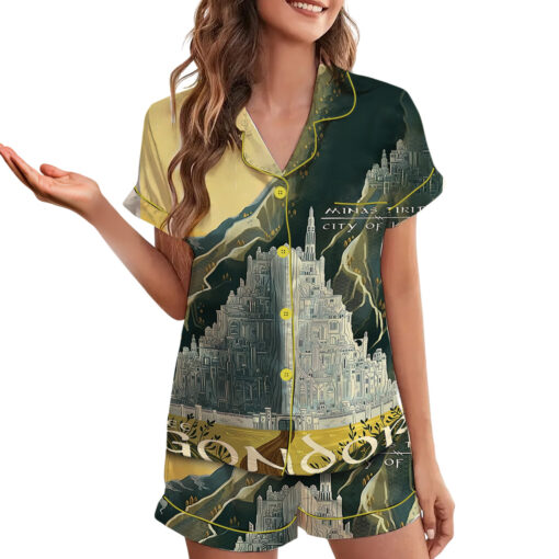 Women’s Lord Of The Rings Gondor MInas Tirith Travel Satin Pajamas Set - Image 3
