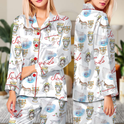 Sicily Italy Travel Silky Satin Pajama Set - Image 7