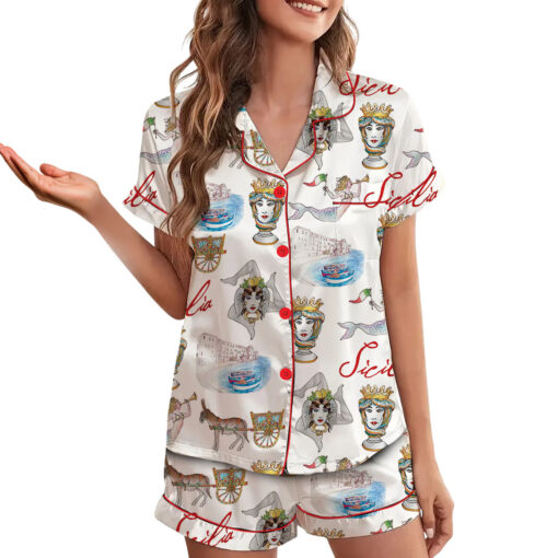 Sicily Italy Travel Silky Satin Pajama Set - Image 3