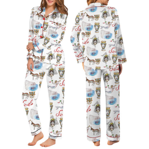 Sicily Italy Travel Silky Satin Pajama Set - Image 6