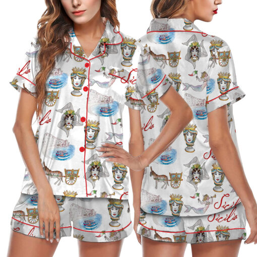 Sicily Italy Travel Silky Satin Pajama Set