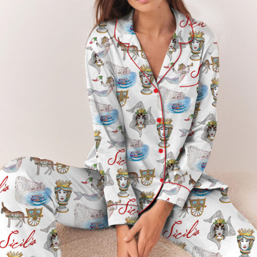 Sicily Italy Travel Silky Satin Pajama Set - Image 5