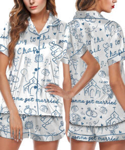 Women’s Going To The Chapel Gonna Get Married Bachelorette Bride Wedding Art Print Satin Pajama Set