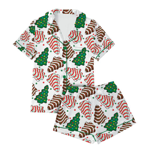 Womens Christmas Tree Cake Satin Pajamas Set - Image 2