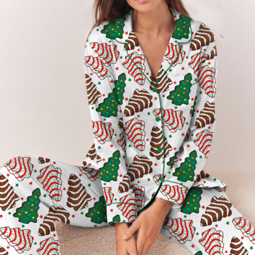 Womens Christmas Tree Cake Satin Pajamas Set - Image 7