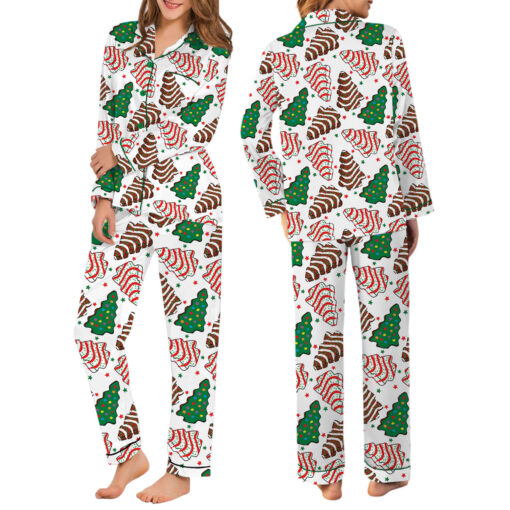 Womens Christmas Tree Cake Satin Pajamas Set - Image 6