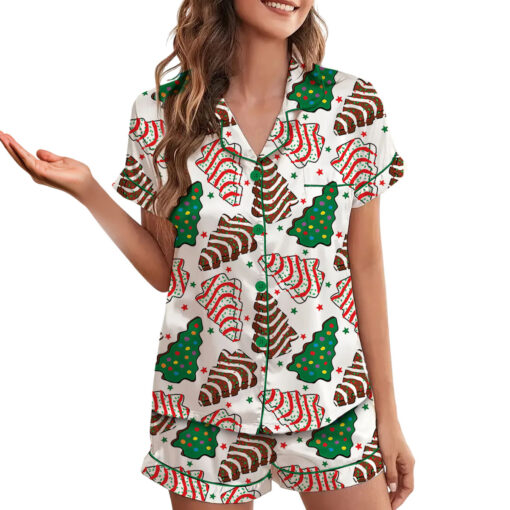 Womens Christmas Tree Cake Satin Pajamas Set - Image 4