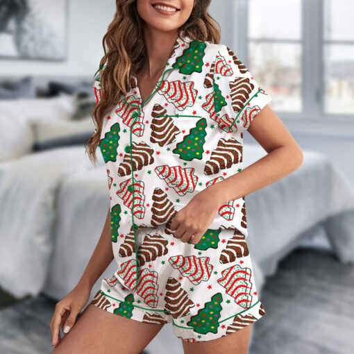 Womens Christmas Tree Cake Satin Pajamas Set - Image 3