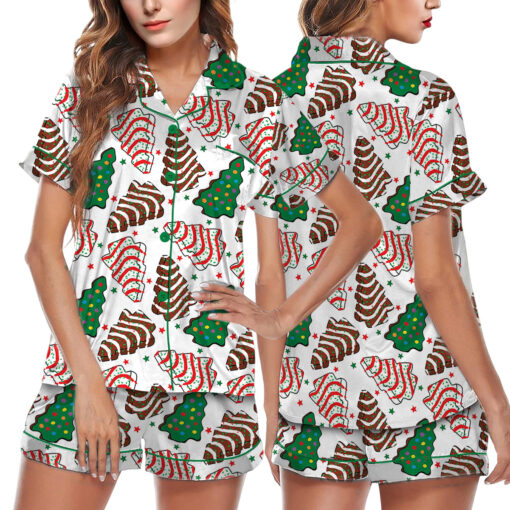 Womens Christmas Tree Cake Satin Pajamas Set