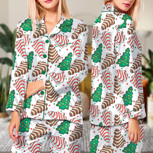 Womens Christmas Tree Cake Satin Pajamas Set - Image 5