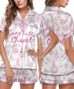 Women’s Going To The Chapel Gonna Get Married Bachelorette Bride Wedding Art Print Satin Pajama Set