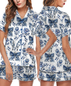 Chinoiserie Bunny Satin Pajamas Set For Women