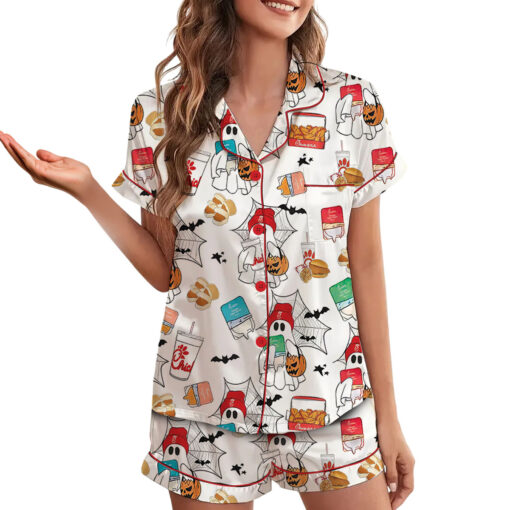 Chick Fil Halloween Satin Pajamas Set For Women - Image 4
