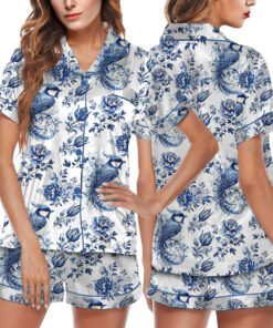 Chinoiserie Flower Clipart Watercolor Satin Pajamas Set