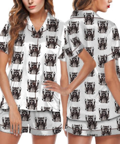 Women's Unhinged And Feral Racoon Satin Pajama Set