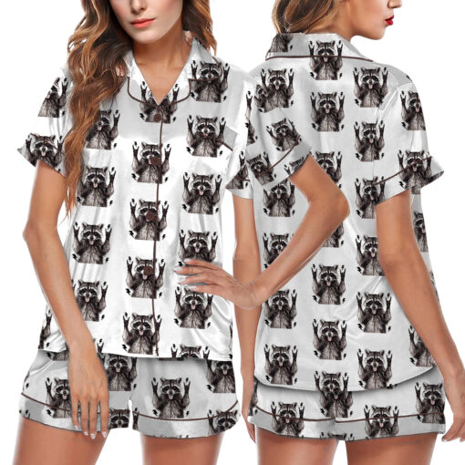 Women's Unhinged And Feral Racoon Satin Pajama Set