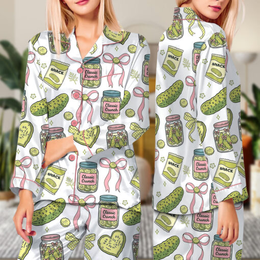 Women's Pickle Print Satin Pajamas Set - Image 6