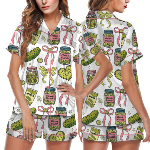Women's Pickle Print Satin Pajamas Set