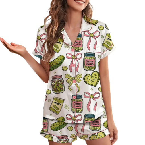 Women's Pickle Print Satin Pajamas Set - Image 4