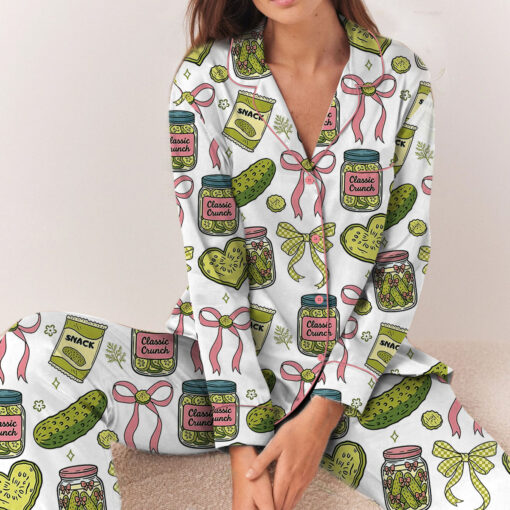 Women's Pickle Print Satin Pajamas Set - Image 2